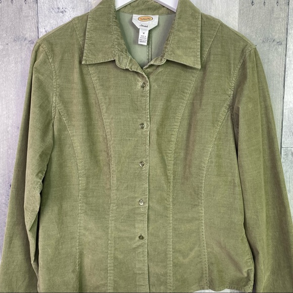 TALBOTS Green Corduroy Button Down Shirt Size Medium - Picture 2 of 9